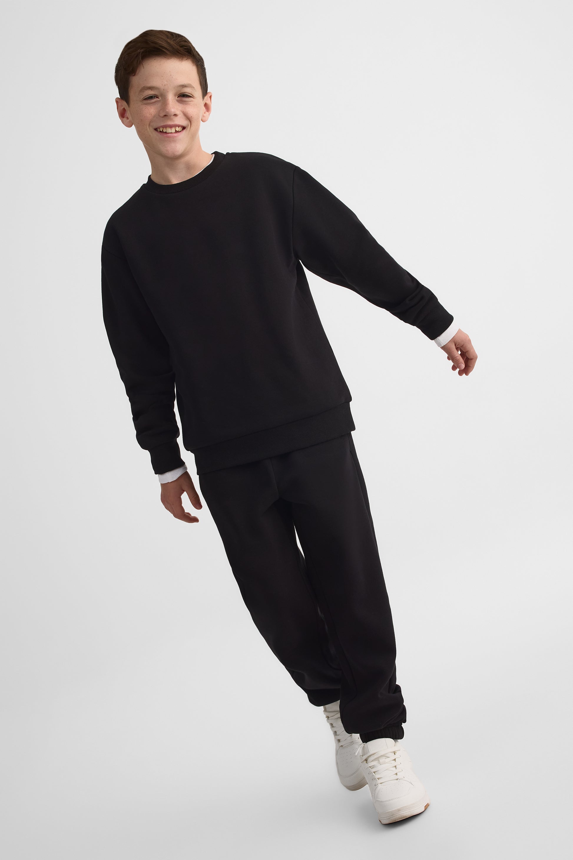 Chandail ouaté boxy à manches longues - Ado garçon && NOIR