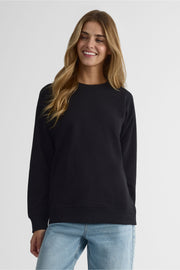 Chandail col rond coton ouaté coupe surdimensionnée - Femme && NOIR