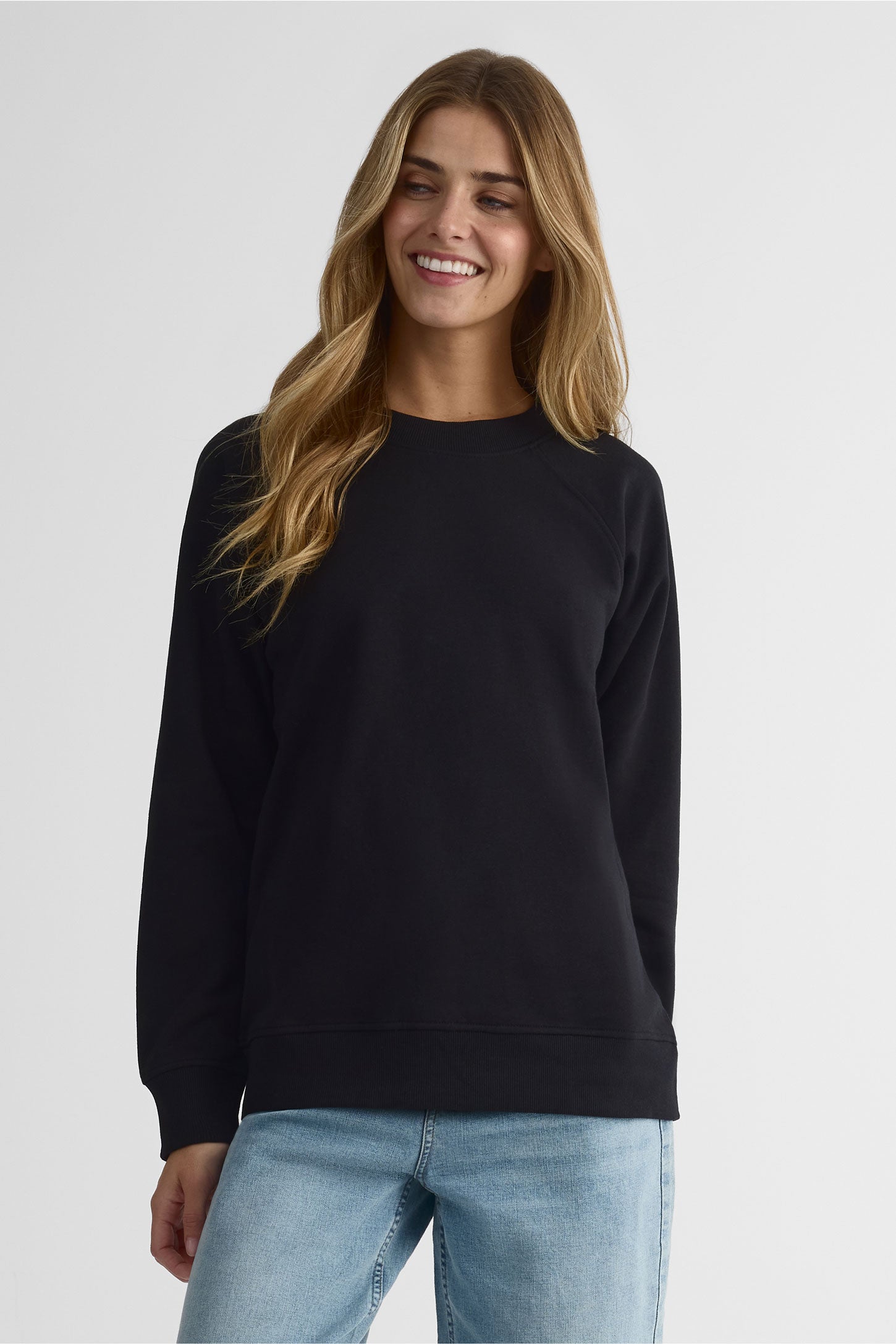 Chandail col rond coton ouaté coupe surdimensionnée - Femme && NOIR