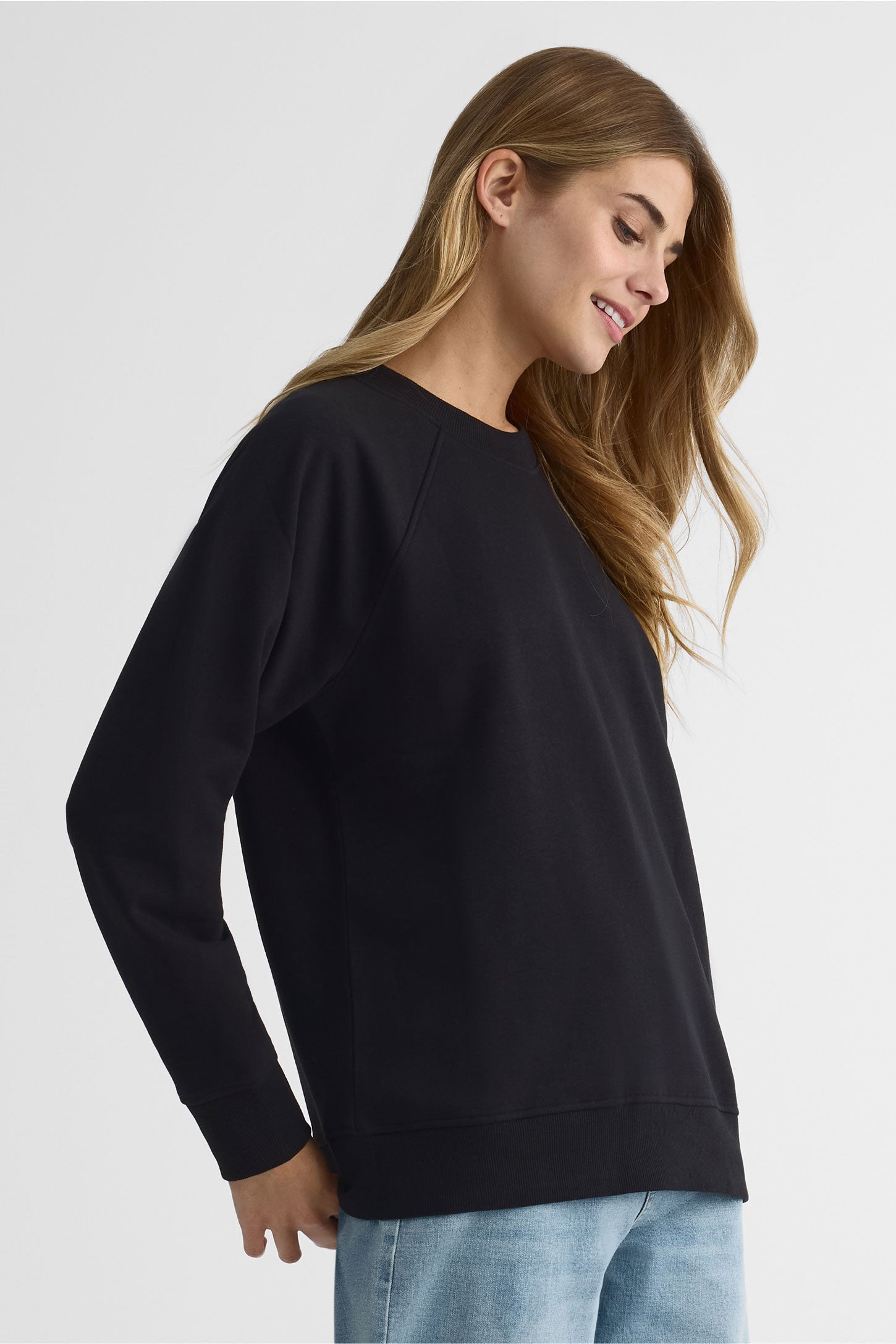 Chandail col rond coton ouaté coupe surdimensionnée - Femme && NOIR