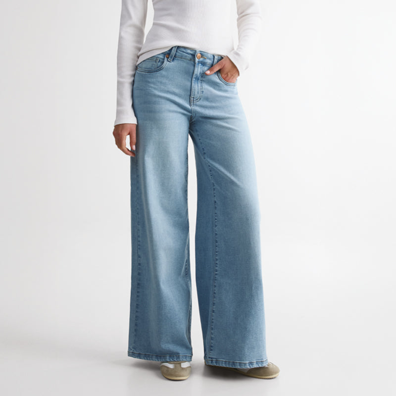 Pantalon large taille haute bleu femme | Bréal Pantalon large taille haute bleu femme | Bréal