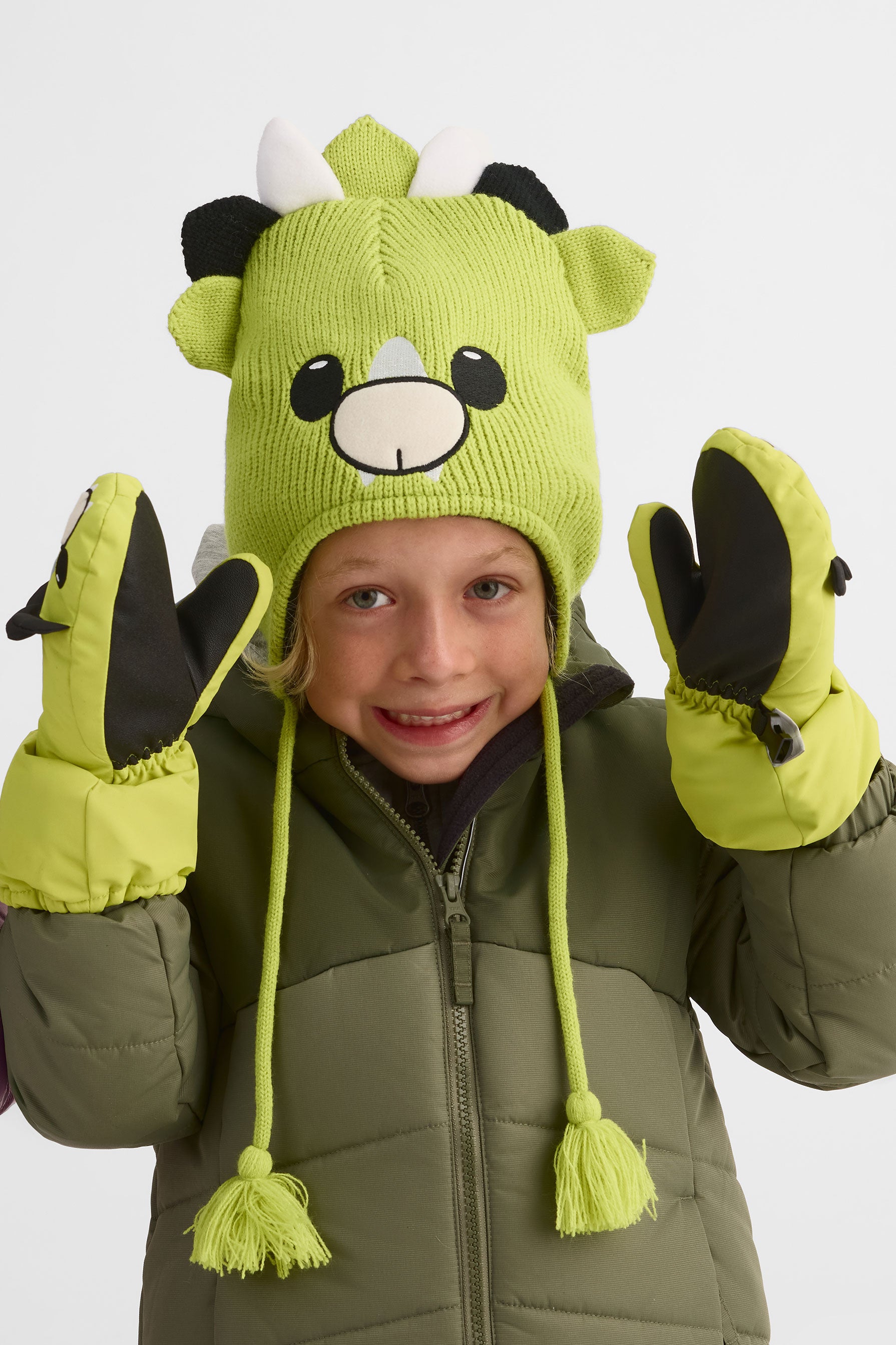 Tuque en tricot avec patch animal - Enfant garçon && VERT LIME