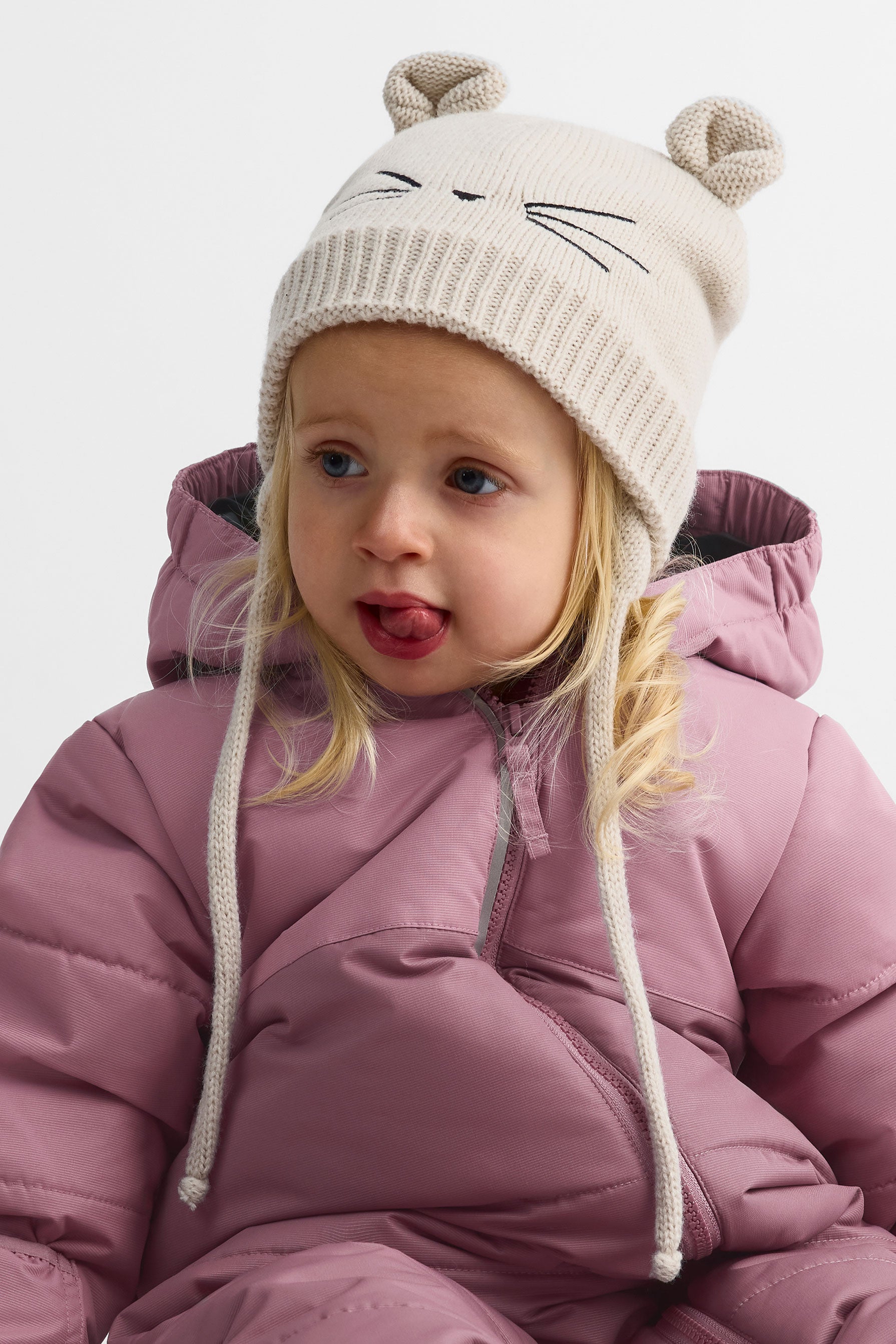 Tuque en tricot avec oreilles - Bébé fille && BEIGE