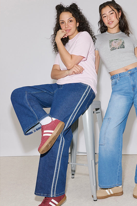 Jeans taille élastique rayés - Jeune femme && DENIM MOYEN