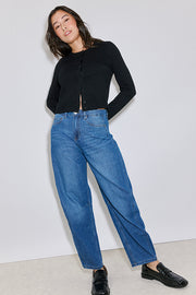Jeans barrel taille haute – Femme && DENIM FONCE