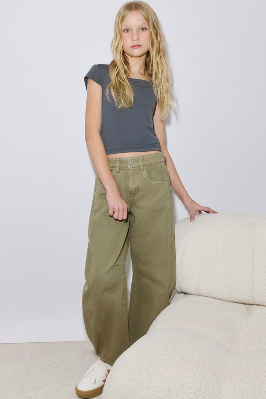 Pantalon en Bull Denim coupe barrel - Ado fille && KAKI