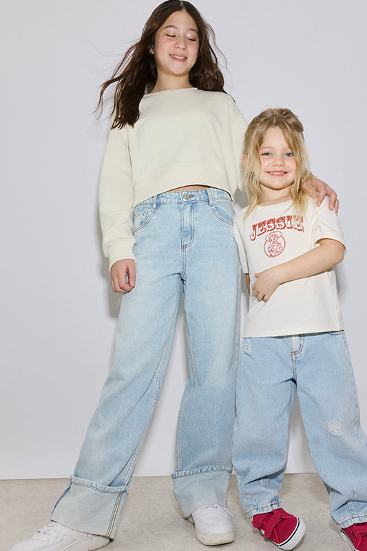 Pantalon 90's coupe droite en denim - Ado fille && DENIM PALE