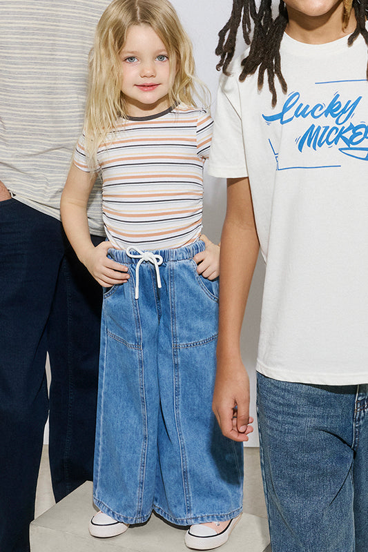 Jeans jambe large à cordon - Enfant fille - Aubainerie