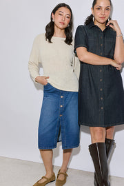 Jupe denim taille haute A-line – Femme && DENIM MOYEN