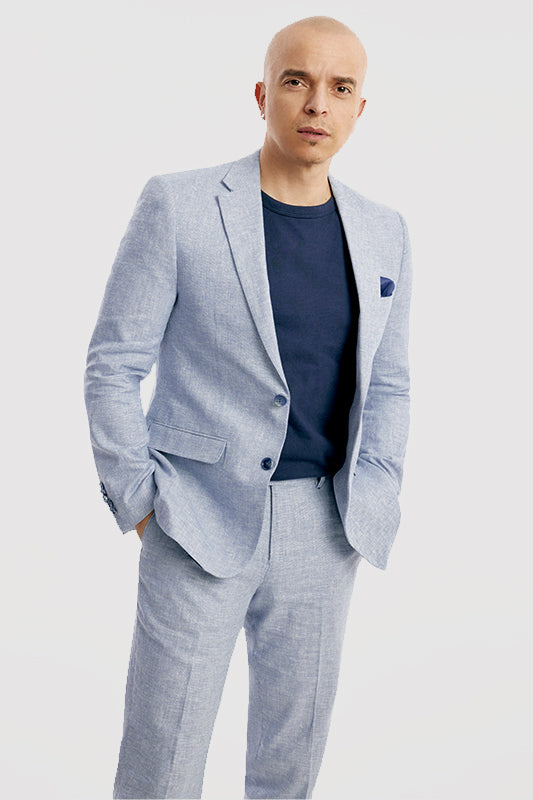 Pantalon habillé coton et lin - Homme && BLEU